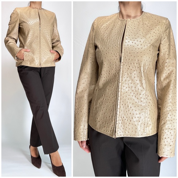 Get Dana Buchman Womans Jacket Tan Lamb Leather Jacket Size M Brown - Picture 1 of 13